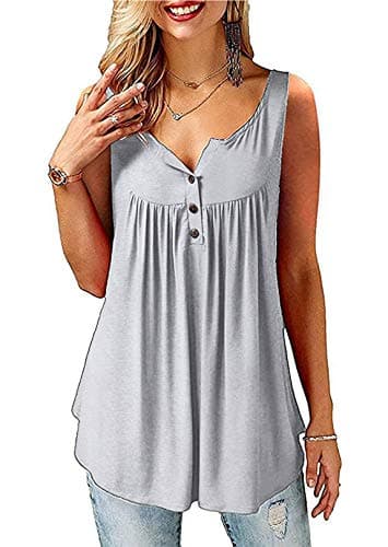 Image of Florboom Vest Tops Women Button Up Summer Blouse Sleeveless Tank Top Grey Size 12 14