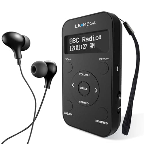 Image of LEMEGA PR1L Pocket DAB Radio, FM Radio, Portable DAB+ Radio, Headphone Included, Rechargeable battery,20 Presets, LCD Display, Sports DAB Radio with Lockable Switch.Black