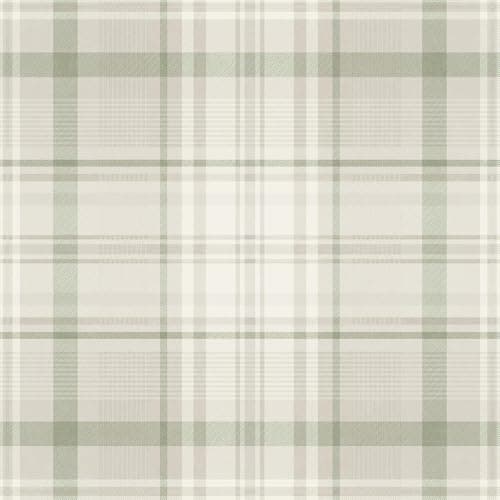 Image of Green Check Wallpaper Tartan Country Style Feature Wall Lounge Bedroom Hallway