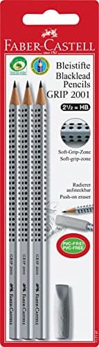 Image of Faber-Castell Graphite Pencil with Eraser (Pack of 3), silver