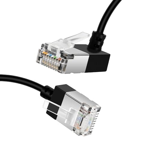 Image of Dutevolns Flexible Cat 6 Ethernet Cable 270 °Upward Angle 0.5M, Ultra Thin & Slim Rj45 Cat 6a LAN Cord up to High Speed 10Gbps 550MHz for PC, Router, Windows (Black)