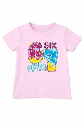 Image of Gum & Berries Girls Unisex Kids T-Shirt 3–14 Years Colourful 6 7 Six Seven Design Top Trend - Pink 13-14 Years