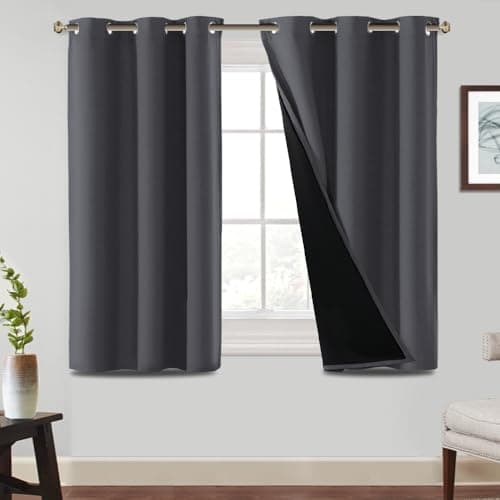 Image of BellaHills 100% Blackout Curtains for Bedroom Thermal Insulated Blackout Curtains Heat and Full Light Blocking Eyelet Curtains for Living Room with Black Liner 2 Panels, 46 x 54 Inch, Charcoal Grey