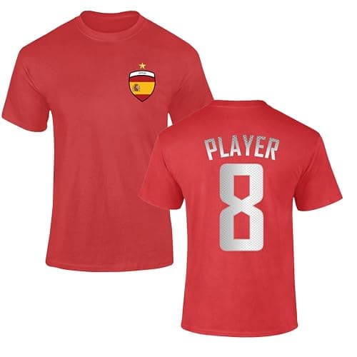 Image of Personalised Spain Football T-Shirt Mens Womens Kids Spanish Flag Supporter Custom Name Number Espana Fan Tee Match Day Tournament Gift Red 7-8 Years Style 1