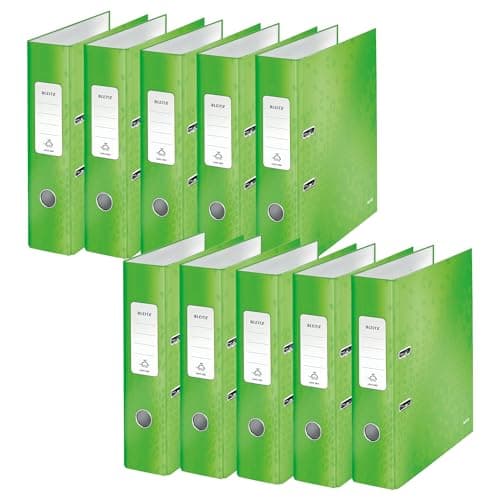 Image of Leitz Wow Series 10050054 Quality Folders 180° Pack of 10 A4 8 cm Spine Width Laminated Grey Board Green