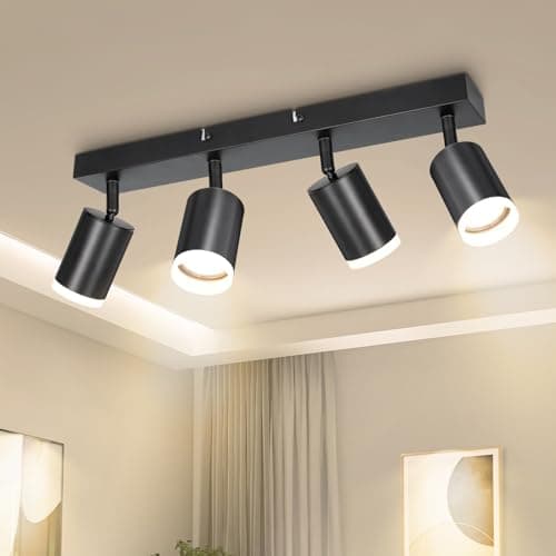 Image of Dehobo LED Ceiling Spotlight GU10, LED Ceiling Light 4 Flames Swiveling 350°, Ceiling Lamp Fitting Spot Black Modern for Kitchen Bedroom Living Room, No GU10 Bulbs