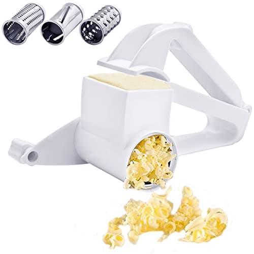 Image of Yeelua Rotary Cheese Grater with 3 Stainless Steel Drum Blades, Kitchen Rotary Grater Rotating Vegetable Grater for Cheese Fruits and Vegetable - Dishwasher Safe