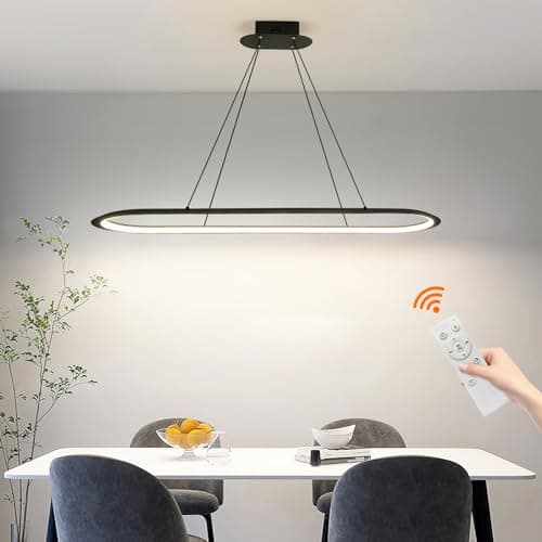 Image of Modern Island Lights, Linear Pendant LED Chandelier with Remote Control, 3000K-6000K Color Temperature for Dining Room Chandelier (Black,100cm)