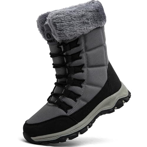 Image of VTASQ Snow Boots Womens Waterproof Warm Fur Lined Ankle Boots Anti-Slip Ankle Boots Mid Calf Hiking Outdoor Lightweight Snow Shoes Grey 5UK