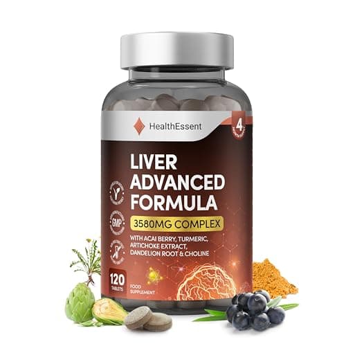 Image of Liver Detox Advanced Formula – 3580mg Complex for Liver Cleanse & Repair, with Acai, Artichoke, Choline, Dandelion Root & Turmeric Powder, (4 Month Supply) – 120 Vegan Tablets by HealthEssent