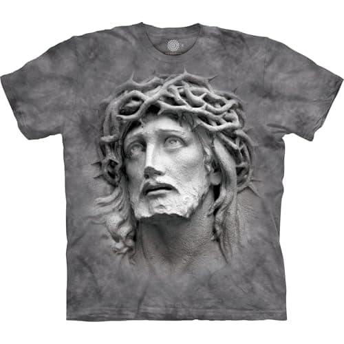 Image of The Mountain Crown of Thorns T-Shirt | Jesus Face Graphic Tee | Christian Art Shirt for Men & Women, Grey, L