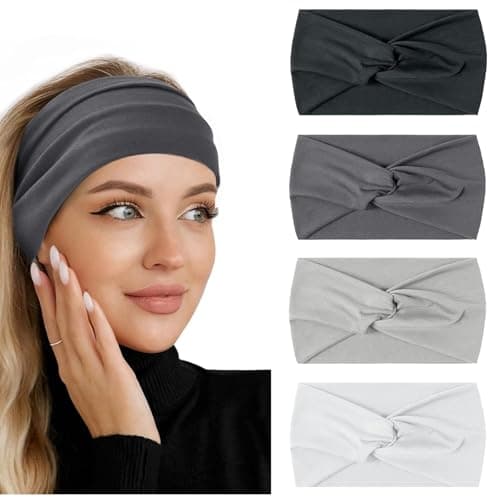 Image of flintronic 4Pcs Women's Elastic Headbands, Wide Twisted Hairband, Fashion Yoga Hair Bands, Wraps Knotted Cute Hair Bands, Hair Accessories for Daily Sport Fitness