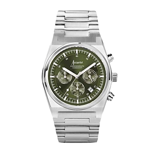 Image of Accurist Mens Origin 41mm Quartz Watch in Green with Chronograph Analogue Display, and Stainless Steel Bracelet 70003