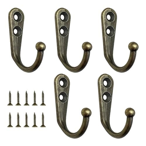 Image of Ulvironte 5Pcs Vintage Coat Hooks Wall Mounted, Antique Hook with 10 Screws, Heavy Duty Bronze Coat Hooks, Single Metal Robe Hooks for Kitchen Bathroom Bedroom Hanging Bag Clothes(Color:Bronze)