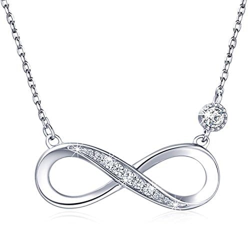 Image of 925 Sterling Silver Necklace – Billie Bijoux “Endless Love” Infinity Heart Pendant White Gold Plated Diamond Women Adjustable Necklace (A-silver)