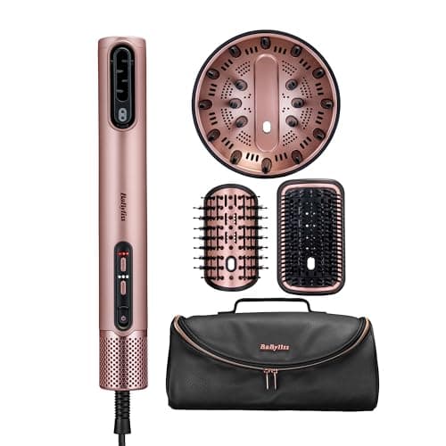 Image of BaByliss Air Wand, 4‑in‑1 Hair Dryer and Styler with Diffuser & Luxury Gift Bag, Wet‑to‑Dry Hair Dryer Brush, Anti‑Frizz Ionic Technology, No Heat Damage, Multi Heat Settings, Pink, AS6556U