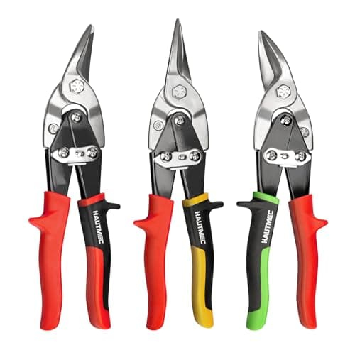 Image of HAUTMEC 3 Pcs Aviation Tin Snips for Cutting Metal Sheet, Heavy-Duty CR-V Metal Shears, 10" Sheet Metal Cutter Tools with Safety Lock & Ergonomic Grip for Straight, Left & Right Cuts – HTSSM25063