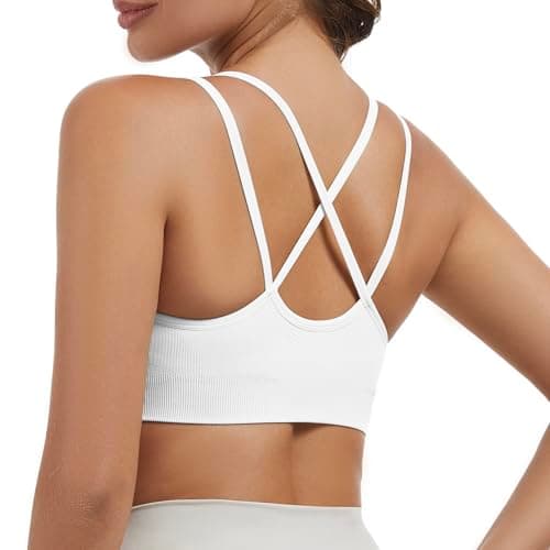 Image of Nabawa Strappy Sports Bras for Women Crisscross Back Medium Support Yoga Bra Unpadded Gym Workout Fitness Crop Top,White S