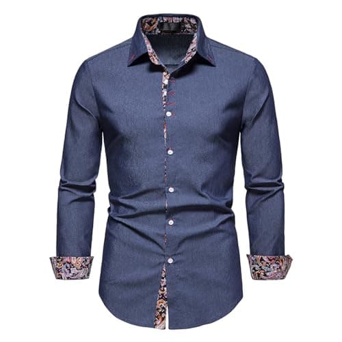 Image of Men's Shirt Casual Formal Classic Button Down Dress Shirts Long Sleeve Regular Fit Mens Hipster Paisley Patchwork Design Slim Fit Long Sleeve Button Up Dress Shirts Mens Casual Funky T-Shirts Tops
