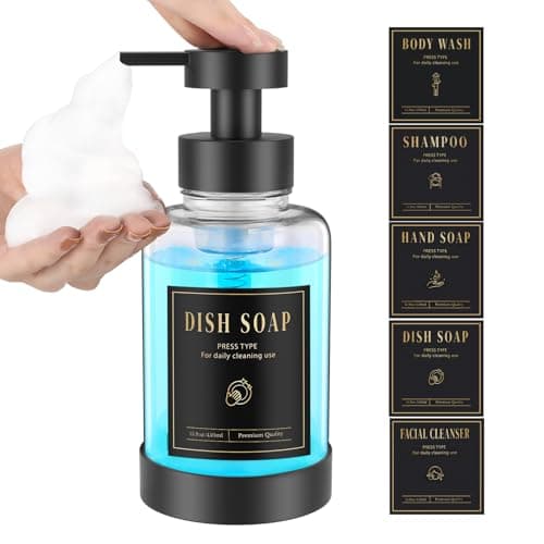 Image of Luxspire Foaming Soap Dispenser, Glass Foam Pump Soap Dispenser, Non-slip Hand Soap Dispenser with 5 Waterproof Labels, 15 Oz Refillable Liquid Soap Dispenser for Bathroom & Kitchen, Clear, 1 Pack