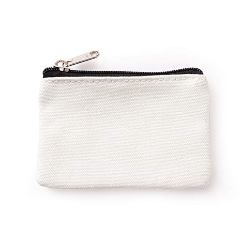Image of Hibate Small Canvas Coin Purse Holder Wallet Zip Pouch Money Purses Bag for Women Men Kids (White)