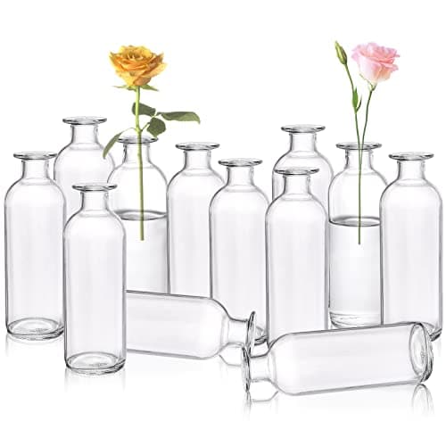 Image of Peohud Glass Bud Vases Set of 12, Small Clear Flower Bud Vases in Bulk, Decorative Tall Glass Bottles Floral Vase for Home Decor, Wedding Reception, Centerpiece Table Decorations