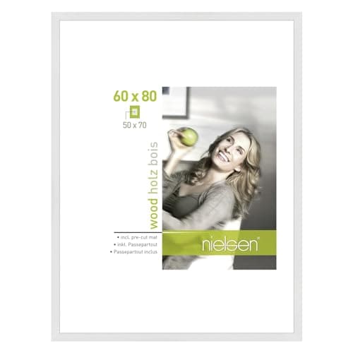 Image of accent by nielsen Apollon Wooden Picture Frame - White 60x80cm with White Mount for 50x70cm Picture - Float Glass and Easy Push and Turn Clips
