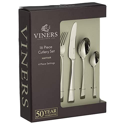 Image of Viners Mayfair Premium 16 Piece Cutlery Set | 18/10 Stainless Steel | Luxury Mirror Polish | Serves 4 | Dishwasher Safe | Gift Box