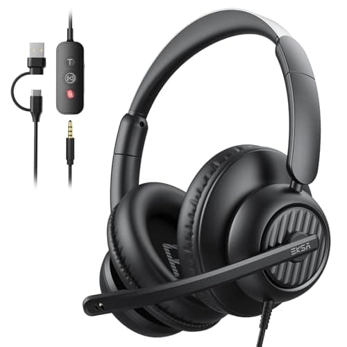 Image of EKSA H8 USB Headset with Microphone for PC Laptop, Computer Headphones with Mic Noise Cancelling, Stereo Sound, In-Line Controls, 3.5mm/USB A/USB C Wired Over-Ear Headphones for Office Teams Home