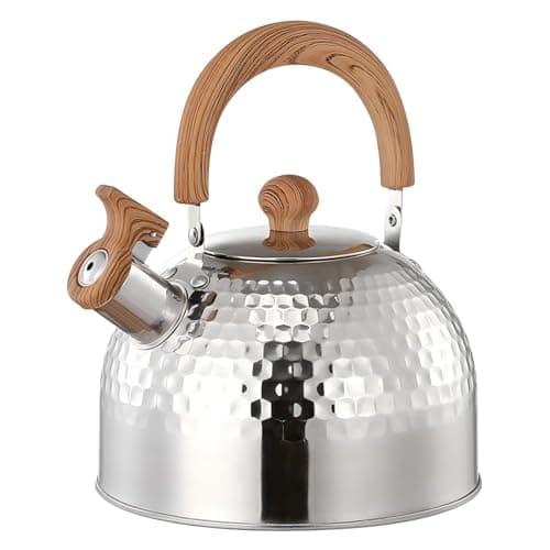 Image of Whistling Tea Kettle, 2 L Stainless Steel Teakettle Whistling Tea Pot for Stovetop, Hot Water Boiler with Folding Handle for Tea Milk Coffee for Gas Hob Induction Hob Log Burner Wood Stove