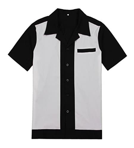 Image of Anchor MSJ Men's 50s Male Clothing Cotton Short Sleeve Vintage Bowling Button-Down Shirts White L