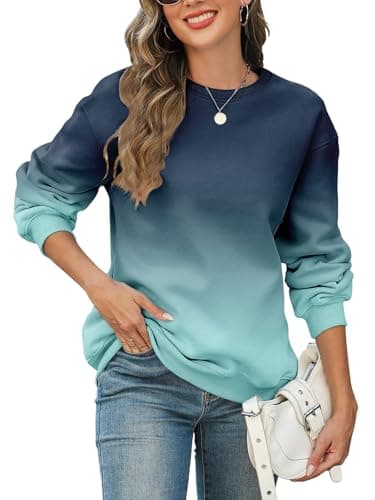 Image of Womens Oversized Gradient Sweatshirts Crewneck Long Sleeve Tops Pullover Fall Fashion Clothes