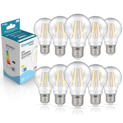 Image of Crompton Lamps Filament GLS LED Light Bulb ES-E27 | 7W = 60W Equivalent | Warm White 2700K | Energy Efficient | Edison Screw Lightbulb | Long Life 10,000-Hrs | Clear Glass | Dimmable | 10-Pack