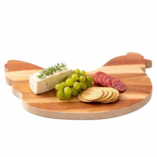 Image of Premier Housewares Cream Edge Hen Chopping and Serving Board | Eco-Friendly Antibacterial Acacia Wood | Rustic Kitchen Decor and Serveware for Everyday Use