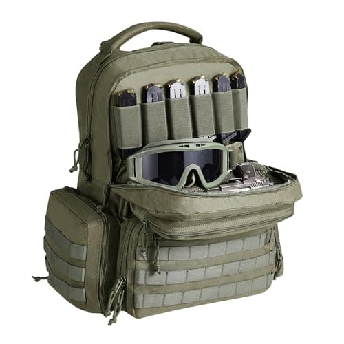 Image of VEVOR Tactical Range Backpack for 6 Pistols, Gun Backpack with 6 Independent Pistol Bags & 10 Magazines, Pistol Backpack for Outdoor Hunting Shooting, Range Bag for Handguns Lockable Zipper, Green