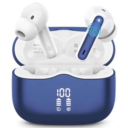 Image of Wireless Earbuds, Bluetooth 5.4 Headphones in Ear with HiFi Stereo Deep Bass, 4 ENC Noise Cancelling Mic Wireless Earphones 40H Playtime, Bluetooth Earbuds Dual LED Display, IP7 Waterproof, Blue