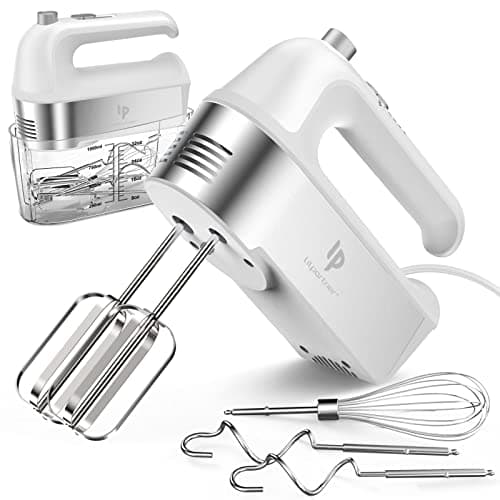 Image of Hand Mixer Electric, 450W Kitchen Mixers with Scale Cup Storage Case, Turbo Boost/Self-Control Speed + 5 Speed + Eject Button + 5 Stainless Steel Accessories, For Easy Whipping Dough,Cream