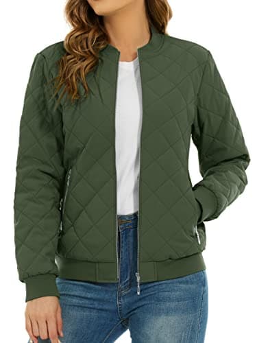 Image of TACVASEN Women Bomber Jacket Thermal Padded Jackets Sport Baseball Jacket Winter Warm Jackets Casual Outerwear Pockets,Army Green,L