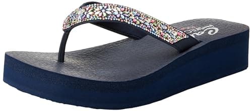 Image of Skechers Women's Vinyasa-Wild Daisies Flip-Flop, Navy Blue Multicoloured, 9 UK