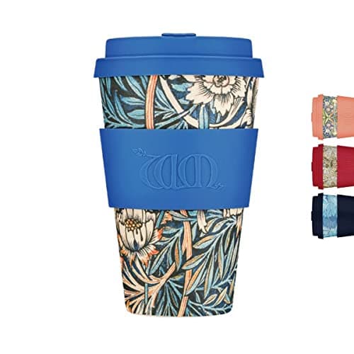 Image of 14oz 400ml William Morris Reusable Eco-Friendly 100% Plant Based Coffee Cup - Melamine Free & Biodegradable Dishwasher/Microwave Safe Travel Mug, Lily