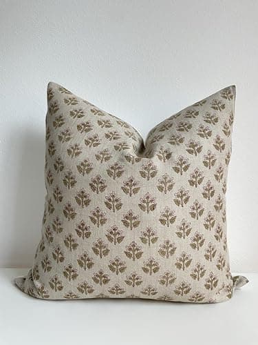 Image of Canyon Theory Studio Hand Block Print Pure Linen 20x20 Inch Throw Pillow Cover: Indoor Outdoor Handmade Vintage Cushion Cover (Cora)