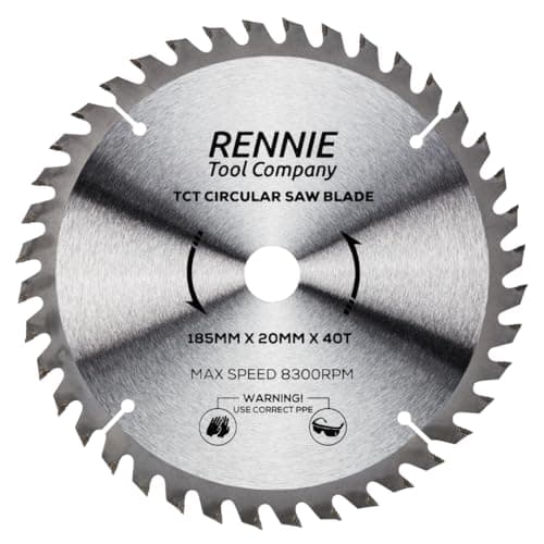 Image of 185mm x 20mm Bore x 40T TCT Saw Blade. 185mm Circular Saw Blade For Rough Cuts x 20mm Bore + 16mm Bore Reduction Rings Fits Evolution Bosch Makita Ryobi Dewalt Circular Saws Etc