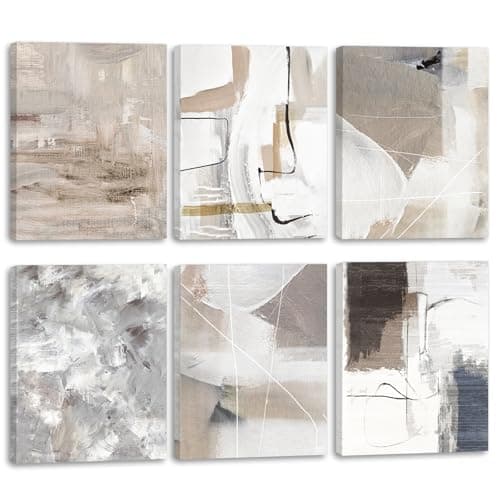 Image of TOARTi Abstract Wall Art Prints Framed,Grey Canvas Wall Decor Set of 6 pcs(8x10inch) Black and white Living Room Canvas Poster Minimalist Artwork Neutral Printing for Bedroom Office