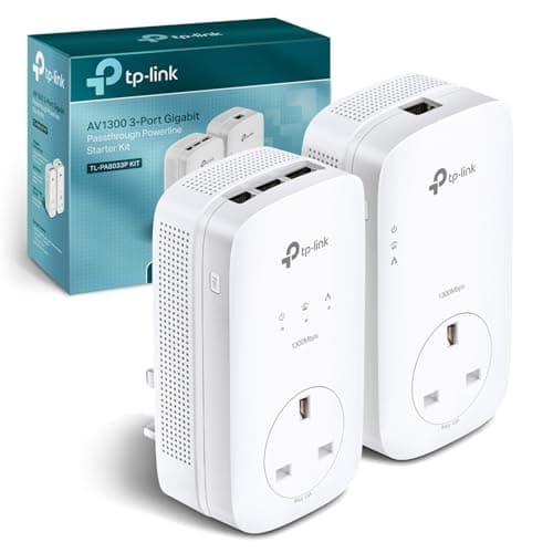 Image of TP-Link TL-PA8033PKIT AV1300 Gigabit Passthrough 2x2 MIMO Powerline Adapter Starter Kit, Powerline Network Adapters with 3 Gigabit Ports for Smart TVs or Game Consoles, No Configuration Required