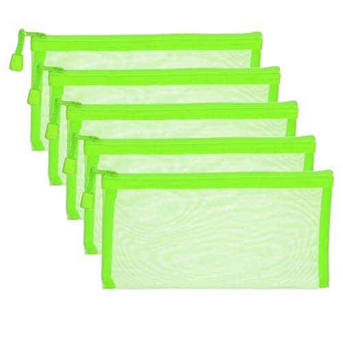 Image of PATIKIL B6 Mesh Zipper Pouch Bags, 5 PCS Mesh Bags with Zipper Plastic Storage Pocket for Organizing File Beads Office Home Supplies, 11.5x23cm, Green