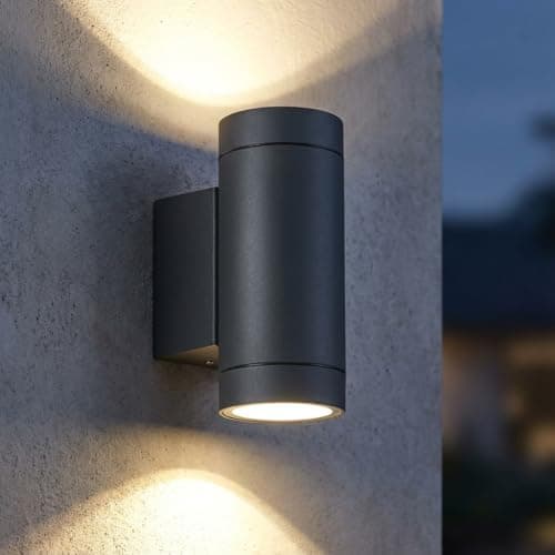 Image of LASIDE Outdoor Wall Lights, Anthracite Grey GU10 Up Down Outside Wall Lights Electric, IP65 Waterproof Aluminium Garden Wall Light Mains Powered for Patio, Terrace, Garden, Balcony, Porch, Garage