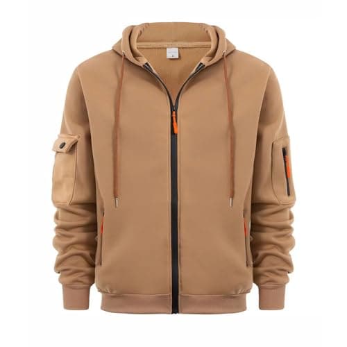 Image of Sprifloral Mens Hoodies Zip up Hooded Sweatshirts Long Sleeve Fleece Hoodies Casual Pullover Hoody Jacket with Zipper Pockets Khaki L