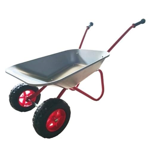 Image of ASC New Child Kids Twin Wheel Wheelbarrow - Silver/Red - Toy, Play, Farm, Garden