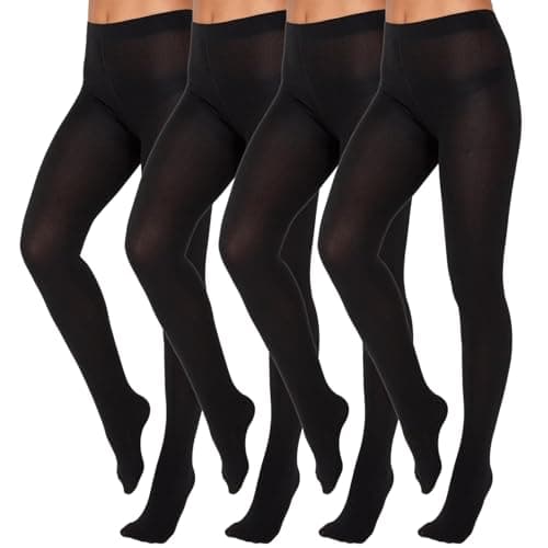 Image of LXEASYGO 4 Pairs 70 Denier Black Tights for Women Soft Stretch Opaque Tights Run Resistant Control Top Ladies Pantyhose (UK, Alpha, M, L, Regular, Regular)