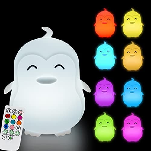 Image of Glinrui Large Penguin Night Lights for Babies Bedroom Light Nursery lamp Kids - Break Resistant, Eye Caring, Adjustable Brightness & Color, Time Setting - Large